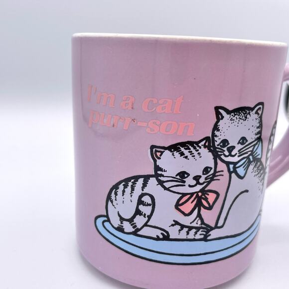 Vintage Mt Clemens Pottery Purple Cat Coffee Tea Mug "I'm a cat purr-son" - Picture 5 of 11
